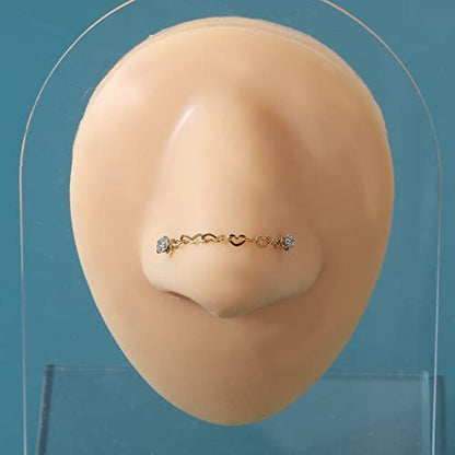 PunkTracker 20G Nose Rings 2mm 2.5mm 3mm CZ Nose Studs | with Chains Surgical Steel Nose Piercing Jewelry Nose Ring Studs - style: Gold, L-Shape, B
