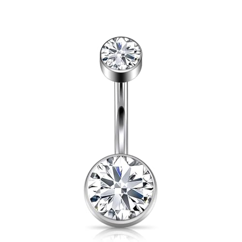 Titanium Floating Belly Button Rings 14G, ASTM F136 Implant-Grade Curved Barbell, Internal Thread with 6mm Teardrop Gems, Sparkle Navel Piercing Jewelry, 10mm/12mm Length - color: Silver-Clear cz, size: 3/8"(10mm)