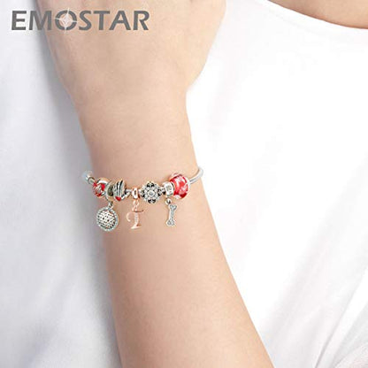 EMOSTAR Letter Charms Initial A-Z Alphabet Beads, Rose Gold 925 Sterling Silver Dangle CZ Birthstone Pendant, Gifts for European Charm Bracelet/Mothers Day/Birthday - color: Letter T
