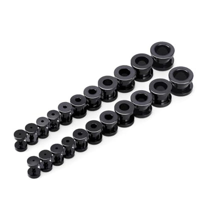 TBOSEN Precise Dimensions Stainless Steel Set Double|Single Flare Tunnel Screw Gauge Ear Expander Stretching Kit Piercing Mixed Size - color: Black-Screw Fit, size: 1.6-10mm(14G-00G)