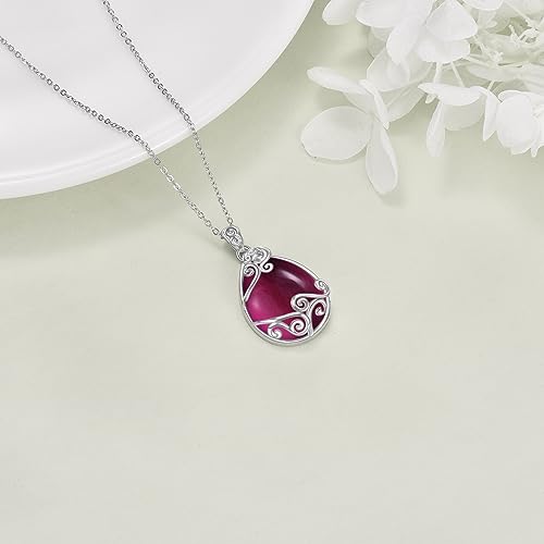 YAFEINI 925 Sterling Silver Moonstone Necklace Filigree Teardrop Pendant Necklace Jewelry for Women Girls - color: U-Amethyst teardrop necklace