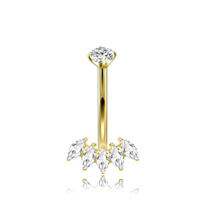 XUU Titanium Belly Button Rings 14G, Implant-Grade Navel Piercing, Luxury CZ Shape with Flower Butterfly, Hypoallergenic Curved Barbell Jewelry for Women, Gold or Silver - style: Crown-Gold
