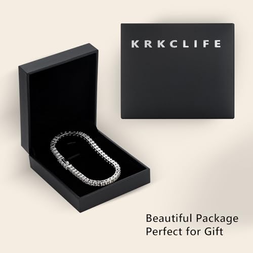 KRKCLIFE Tennis Bracelets for Women Men 14K Gold Plated Hypoallergenic | Classic Round AAAAA Cubic Zirconia 3/4/5mm Width,Elegant Jewelry Anniversary Birthday Gifts for Women Him Wife Mom 6.5-8 Inch - color: White Gold