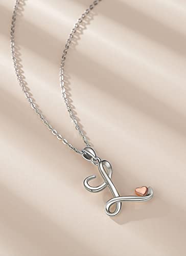 CELESTIA 925 Sterling Silver Initial Necklaces 26 Letter with Rose Gold Heart - 18 Inch Chain - color: L-Initial