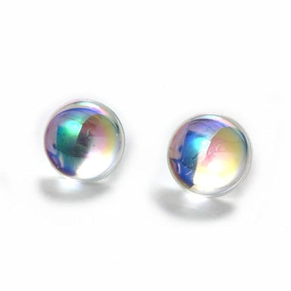 Iridescent Crystal Ball Stud Earrings, 10mm or 12mm Rainbow Holographic Studs, Titanium or Stainless Steel Posts