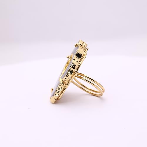 Ring Geode Druzy Slice Unique And Stylish Statement Gold Plated Jewelry Natural Gemstone Stone size 25-35 mm Approximately Adjustable Shank US Scale Size 6-9 - color: Gray, 9