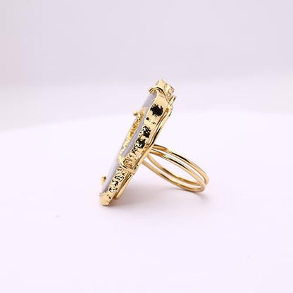 Ring Geode Druzy Slice Unique And Stylish Statement Gold Plated Jewelry Natural Gemstone Stone size 25-35 mm Approximately Adjustable Shank US Scale Size 6-9 - color: Gray, 9
