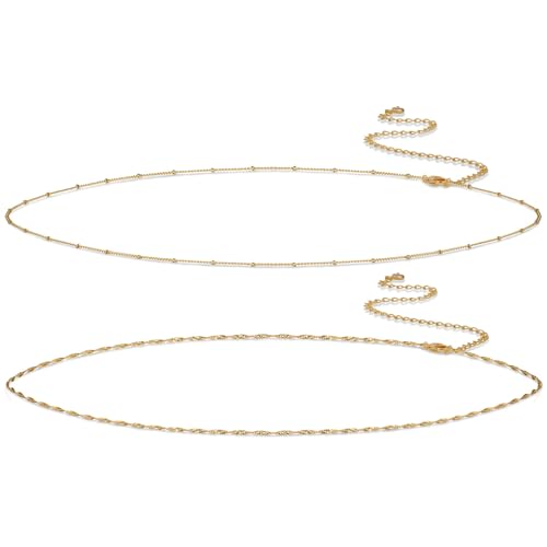 2PCS Gold Silver Waist Chain Adjustable Layered Belly Chain Body Chain Jewelry for Women Sexy Bikini Beach Boho Pearl Beaded Cuban Satellite Waist Chains - style: 2PCS-GD-Twisted rope+Satellite chain
