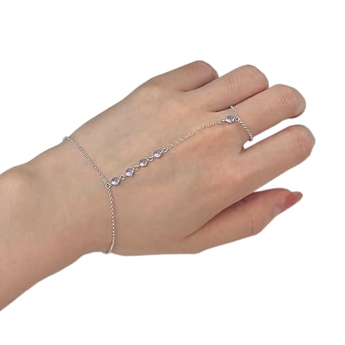 Kakikaki 925 Sterling Silver Finger Ring Bracelet Hand Chain for Women | Slave Bracelets 7" to 9" Adjustable - color: Silver, style: 5 Amethyst