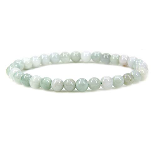 Angelstones Gemstones 6mm Round Beads Healing Crystal Bracelet for women | Natural Gemstone, Handmade Gifts for Women, Healing Crystal Round Beaded Stretch Bracelets, Unisex Jewelry for Women and Men - color: Green White Jade
