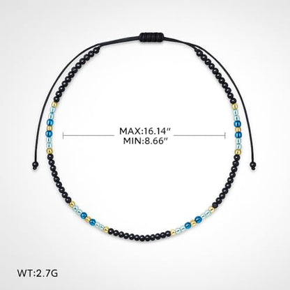 Anklets for Women, Handmade Colorful Beaded Adjustable Gemstone Anklet, Colorful Small Beads Hippie Foot Jewelry, Ankle Bracelet, Boho Style Waterproof, Gift Set with Box & Ribbon - color: Black