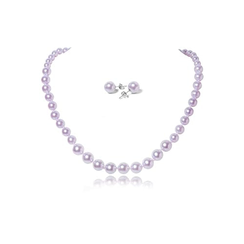 Pearl Necklace and Earring Set for Women Costume Jewelry Set | Elegant Outfit Matching, Wedding Bridesmaid Prom Gifts - style: Purple 18 inches