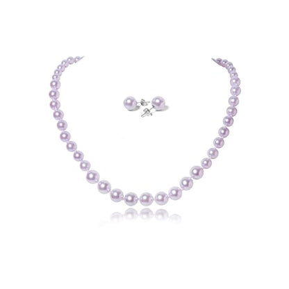Pearl Necklace and Earring Set for Women Costume Jewelry Set | Elegant Outfit Matching, Wedding Bridesmaid Prom Gifts - style: Purple 16 inches