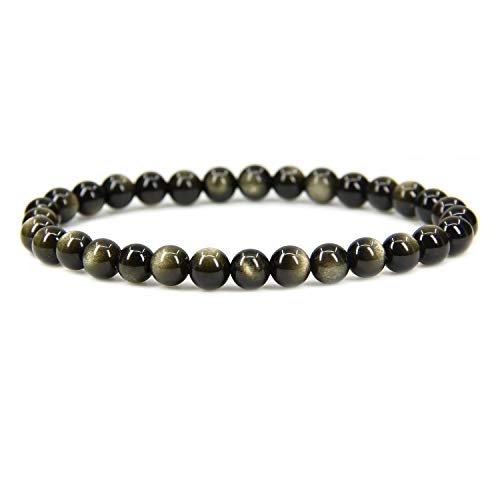 Angelstones Gemstones 6mm Round Beads Healing Crystal Bracelet for women | Natural Gemstone, Handmade Gifts for Women, Healing Crystal Round Beaded Stretch Bracelets, Unisex Jewelry for Women and Men - color: Golden Obsidian