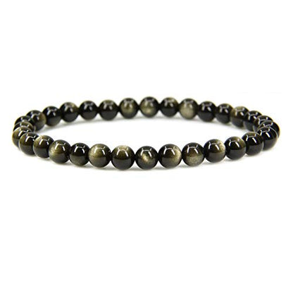 Angelstones Gemstones 6mm Round Beads Healing Crystal Bracelet for women | Natural Gemstone, Handmade Gifts for Women, Healing Crystal Round Beaded Stretch Bracelets, Unisex Jewelry for Women and Men - color: Golden Obsidian