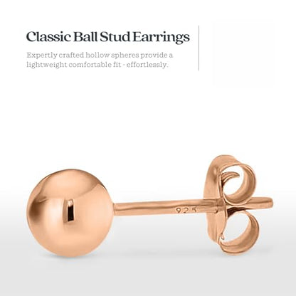 KEZEF 925 Sterling Silver Ball Stud Earrings for Women, 2mm to 10mm | Nine Bead Sizes, Three Finishes, Hypoallergenic Nickel Free Post, Butterfly Push Back, Sold As One Pair - color: Rose Gold, size: 3mm, 4mm, 5mm