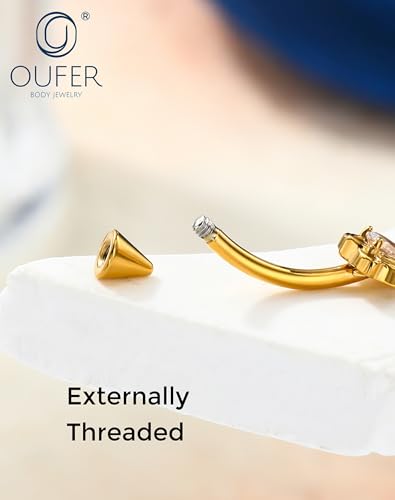 OUFER 16G Rook Piercing Jewelry, Lotus Eyebrow Earrings, 316L Surgical Steel Rook Earrings, Curved Barbell Lip Rings, Helix Cartilage Piercing Jewelry for Women - color: Gold