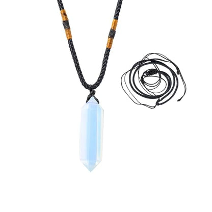 Runyangshi Opal Healing Crystal Pendants, Double Pointed Crystal Quartz Necklace 6 Faceted Chakra Crystal Wand Stone - color: Opal