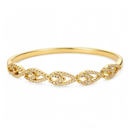hotoo Gold Plated Bangle Bracelet for Women - style: Diamond-Set Openwork Bow Knot