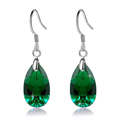 Austrian Crystal Teardrop Drop Earrings for Women, French Hook | 925 Sterling Silver Hook, Crystal Dangle Earrings, Sparkly Teardrop Stone, Lightweight Feel, Day-To-Evening Wear - color: Emerald