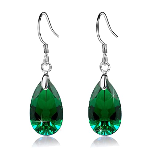 Austrian Crystal Teardrop Drop Earrings for Women, French Hook | 925 Sterling Silver Hook, Crystal Dangle Earrings, Sparkly Teardrop Stone, Lightweight Feel, Day-To-Evening Wear - color: Emerald