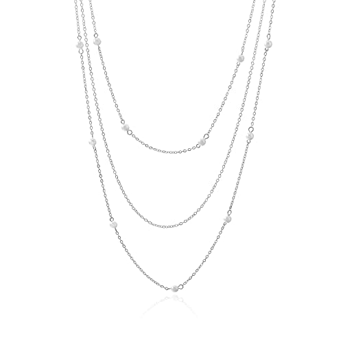 COLORFUL BLING Multilayer Choker Long Chain Tassel Pendant Necklace for Women Beads Necklace Long Bar Charm Chain Jewelry - color: F silver pearl