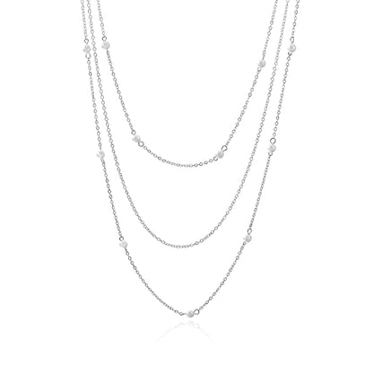 COLORFUL BLING Multilayer Choker Long Chain Tassel Pendant Necklace for Women Beads Necklace Long Bar Charm Chain Jewelry - color: F silver pearl