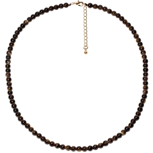 Simple 4mm Gemstones and Crystals Choker Necklace Unisex 16"-18" | Necklaces for Women Men, Adjustable, 40-45 cm Chain Length, Handmade, Spiritual Gemstones, Positive Energy, Daily Wear - style: Golden Obsidian