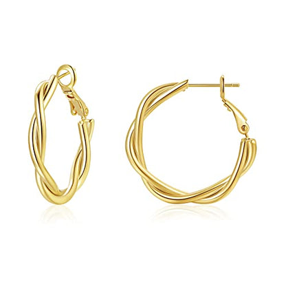 Hoop Earrings for Women, 14K Gold Sterling Silver Chunky Twisted Hoops Earring Hypoallergenic Ear Jewelry - color: Gold-28mm