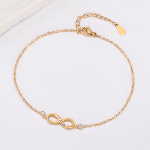 1 Pcs Infinity Bracelet 19+4 CM Adjustable Chain Link Anklet Stainless Steel Jewelry Dainty Ankle Bracelets for Women Ladies - color: Gold