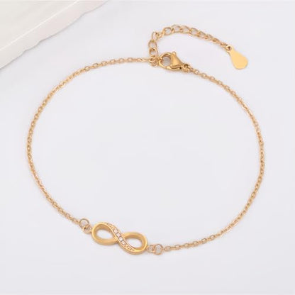 1 Pcs Infinity Bracelet 19+4 CM Adjustable Chain Link Anklet Stainless Steel Jewelry Dainty Ankle Bracelets for Women Ladies - color: Gold