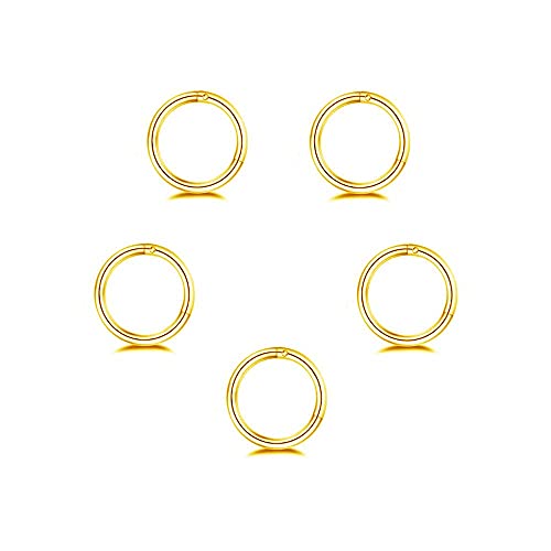 5Pcs Stainless Steel 16G 18G Sleeper Hoop Earrings for Women Men Septum Hinged Clicker Nose Lip Ring Helix Daith Cartilage Tragus Piercings Tiny Small Huggie Hoops Hypoallergenic Sensitive Ears Jewelry - style: 8mm in gold-tone 18G