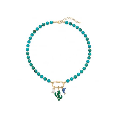 LIU JUN Colorful Beaded Necklace for Women, Chunky Boho Fish Starfish Conch Pendant Acrylic Bead Necklaces Cute Y2K Summer Beach Jewelry Gifts - color: Cactus Fish Blue Beads