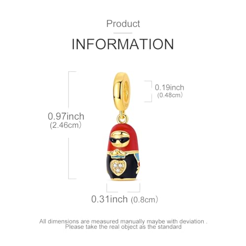 Hapour 925 Sterling Silver Charms for Bracelet Necklace Dangle Pendant Bead | Whale Shark Charm, Glow in the Dark, Matryoshka Russian Doll Baking European Jewelry Charm, 14k Gold Plated - style: Gold Modern Russian Matryoshka Doll (Openable)