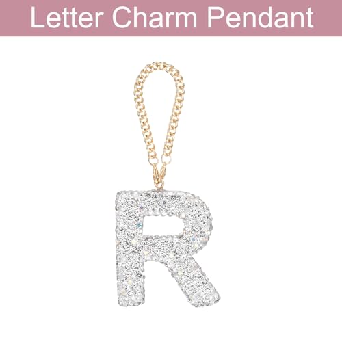 MECCANIXITY Bling Car Letter Charm, Initial R Letter Interior Car Rear View Mirror Decoration Hanging Crystal Ornaments for Women Bags Water Cup DIY Craft, White - style: Letter R
