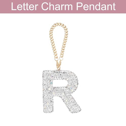 MECCANIXITY Bling Car Letter Charm, Initial R Letter Interior Car Rear View Mirror Decoration Hanging Crystal Ornaments for Women Bags Water Cup DIY Craft, White - style: Letter R