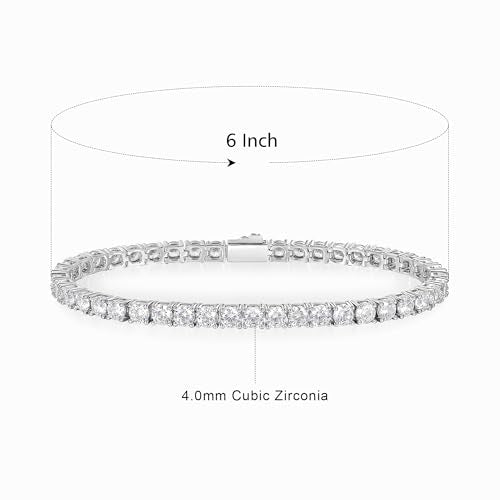 3/4/5mm Tennis Bracelet, 18k White Gold Plated 3MM/4MM/5MM Iced Out Round Cubic Zirconia Tennis Bracelet for Women Men 6.5/7/7.5 Inches - color: 4MM White Gold, size: 6 inch