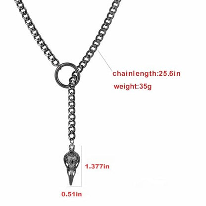 Slip Chain Choker for Women Handmade Black Stainless Steel Cuban Chain Chunky Moon Bat Raven Skull Pendant Gothic Punk Rock Collar Adjustable Lariat Y Necklace for Men - style: Raven skull