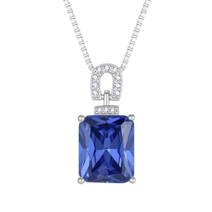 Emerald Cut Birthstone Necklace for Women 925 Sterling Silver | Baguette Birthstone Pendant Necklace, Jewelry for Mom Wife - color: Navy Blue