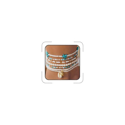 Beaded Starfish Mermaid Anklets Bracelet for Women Waterproof Starfish Shell Pearl Anklet Stackable Stretch Beaded Anklets Hawaiian Beach Jewelry Mermaid Costume Outfits Accessories - style: Rice Beads Starfish