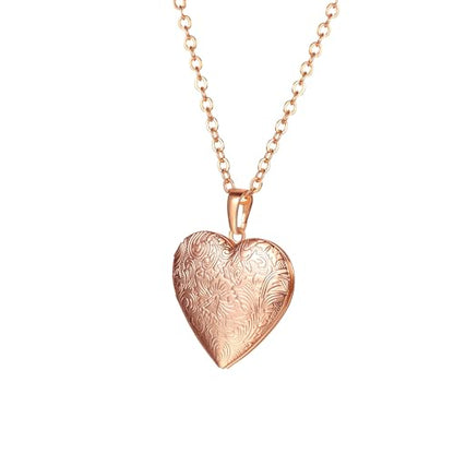 U7 Custom Photo Locket Necklace - Oval & Heart Shaped Locket - Gold/Silver/Rose Gold Personalized Image Necklaces for Women - color: 02-Rose Gold Flower Heart, style: c. locket+photo+text