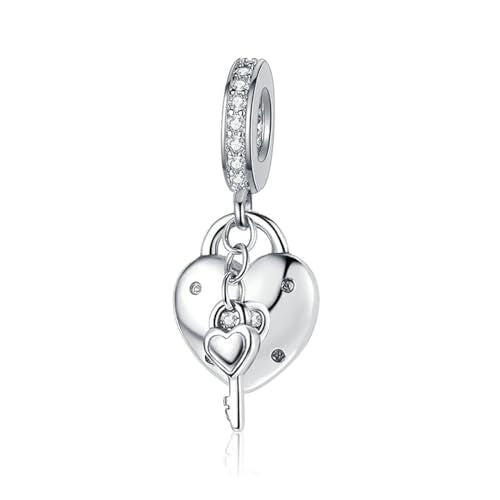 Charm for Bracelets and Necklaces, Heart Animals 925 Sterling Silver Bead Celestial Sun Moon Star Charms Jewelry Gift for Women Girls - color: Key Padlock Heart Dangle Charm