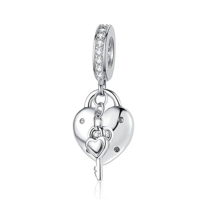 Charm for Bracelets and Necklaces, Heart Animals 925 Sterling Silver Bead Celestial Sun Moon Star Charms Jewelry Gift for Women Girls - color: Key Padlock Heart Dangle Charm