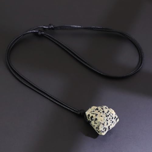 FANASY Natural Raw Crystal Necklace for Women Irregular Stone Necklaces Spiritual Gemstone Pendant with Adjustable Rope - color: Spotted Stone