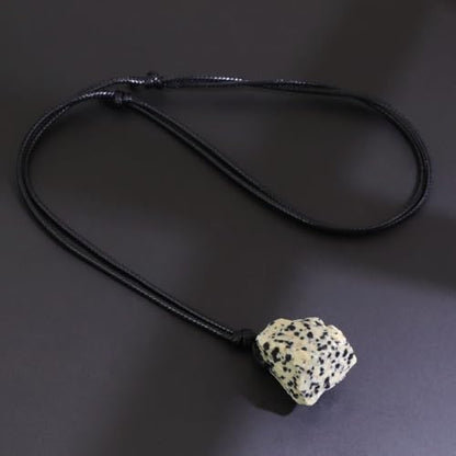 FANASY Natural Raw Crystal Necklace for Women Irregular Stone Necklaces Spiritual Gemstone Pendant with Adjustable Rope - color: Spotted Stone