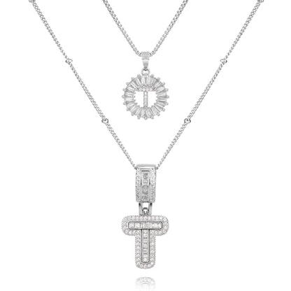 14K Gold Plated Alphabet Necklace Cubic Zirconia Letter Pendant, Personalized Name Jewelry Gift for Women, Customizable A-Z, Birthday/Mothers Day Gifts for Womens - color: White Gold, style: Style-T