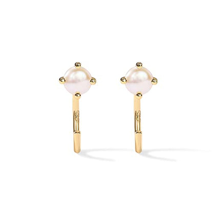 PAVOI 14K Gold 925 Sterling Silver Huggie Half Hoop Earrings for Women | Tiny Boho Colored Cartilage Earring | Blue, Green, Amethyst, Garnet, Black CZ, Turquoise, Opal, Pearl - style: Pearl