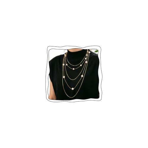 Long Layered Pearl Necklace for Women Big Large Beaded Statement Charm Necklace,Strand Multiple Strand Pearl Choker, Shirt & Sweater Wedding Party Jewelry Gifts - color: pearl-Five