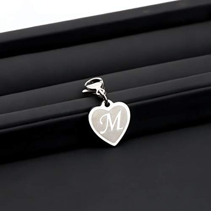 FAADBUK Initial Letter A-Z Alphabet Heart Charms for Jewelry Bracelet Keychain Necklace Initial Stainless steel Clasp Clip on Charm - color: intial M