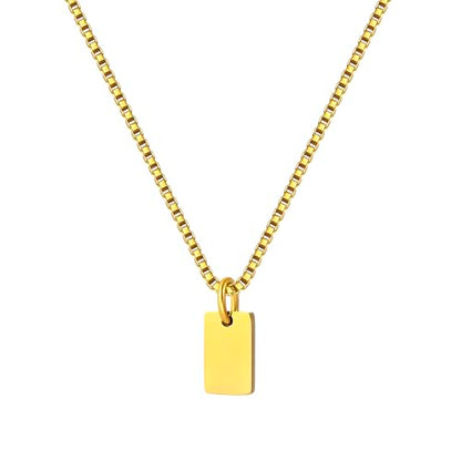 Gold Plated Square Initial Necklace Waterproof A-Z Letter Pendant on Thin Chain - Dainty, Stackable Jewelry for Women - color: Golden-A, size: F